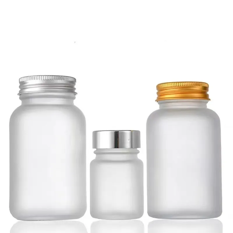 Wholesale  50ml 60ml 80ml 100ml 120ml 150ml 200ml  Frosted Clear Vitamin Tablet Medicinal Capsule Pill Glass Jar