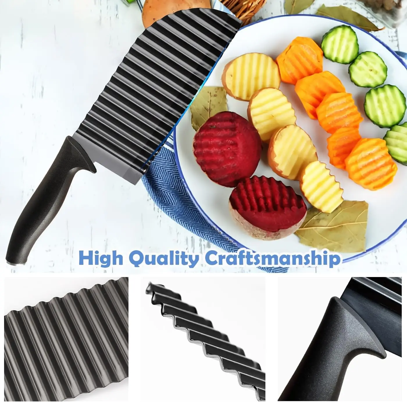 High Quality Wave Knife Stainless Steel French Fry Slicer Crinkle Cutter for Veggies Potatoes