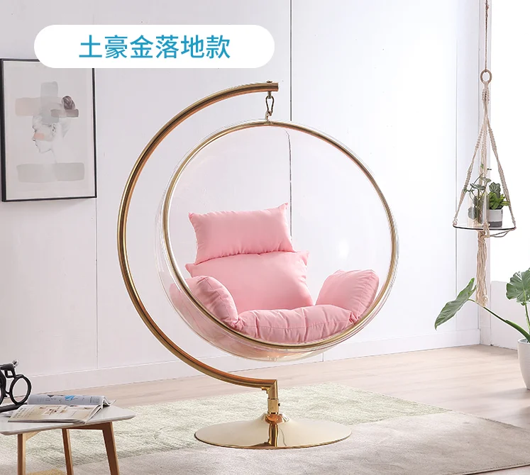 
Store TOP 1 Hot Sell Transparent hanging chairs Swing Floor Stand Golden acrylic Bubble Chair With Stand living room garden 