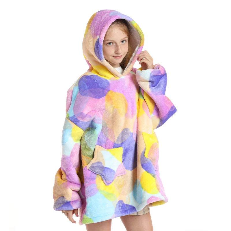 3d Premium Flannel Sweatshirt Custom Wearable Blanket Fleece Oversized Hoodie Blankets For Girls Boys Kids