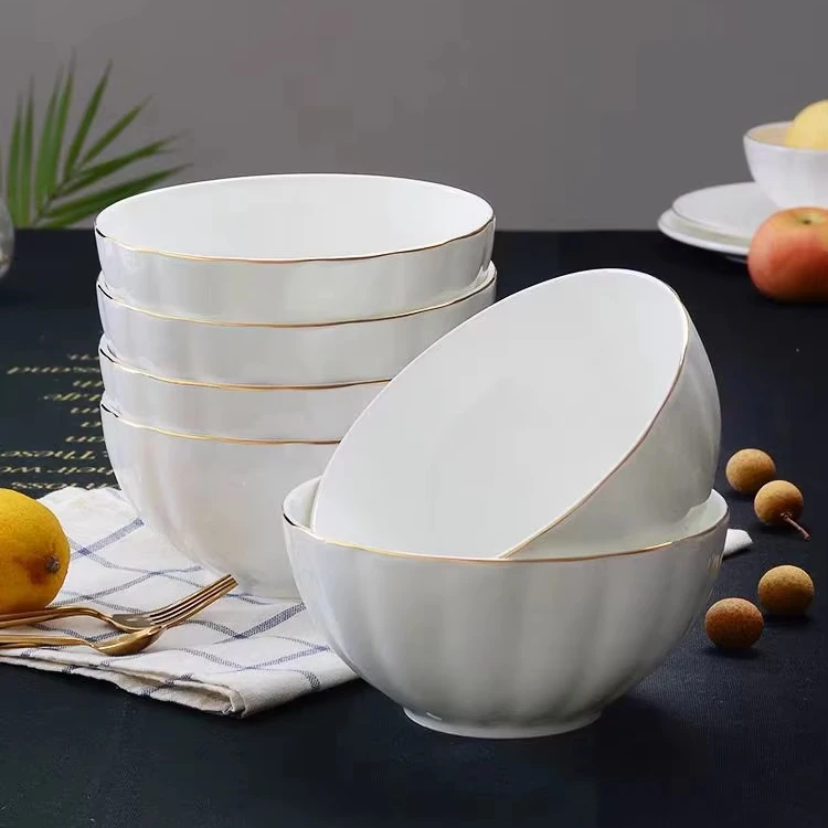 Nordic Elegant Custom Overstock Creative White Porcelain Golden Rim Microwaved Safe Ceramic Tableware Set For Restaurant