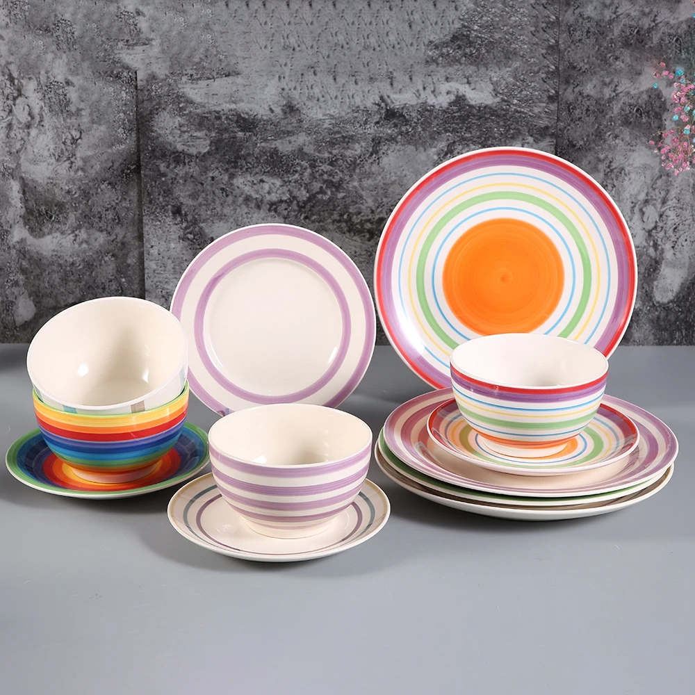 Sample Available wholesale handpainted dinner plates, latest ceramic dishes round emboss ceramic stoneware dinner set