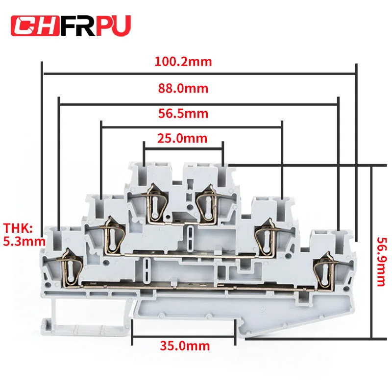 CHFRPU ST2.5-3L 2.5mm2 DIN Rail Combined Spring Three-layer Terminal Block Pull-back Spring Terminal Block