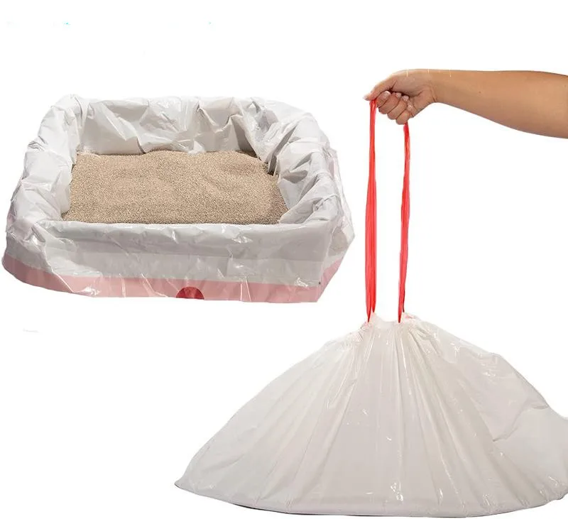 Biodegradable Cat Litter Tray Liners Durable Drawstring Cat Waste Litter Bags Pet Cat Litter Tray Liner