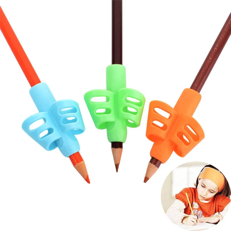 K553 Children Pencil Holder Tools 3Pcs/Set Silicone Two Finger Ergonomic Posture Correction Tools Pencil Grip Writing Aid Grip
