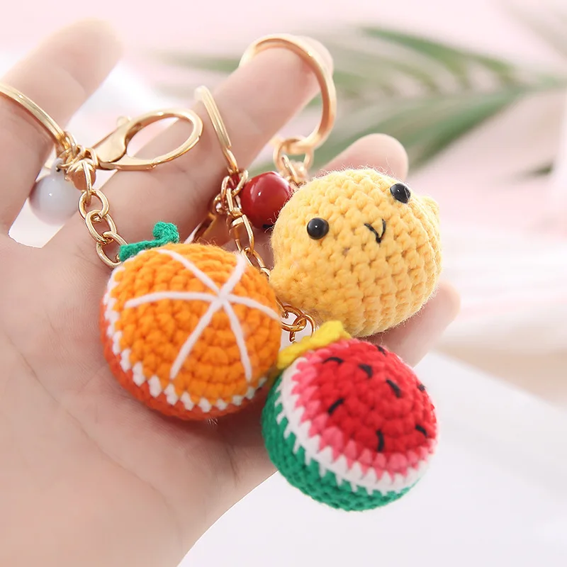New hand knitted wool ball keychain hanging fruit hand knitted doll hanging into creative handmade crochet fruit keychain