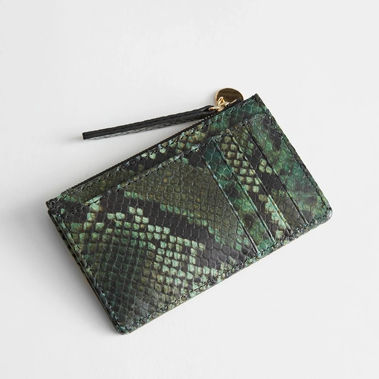 Wholesale Luxury Eco-Friendly Zipper Bank Card Holder Python Leather Credit Card Wallet