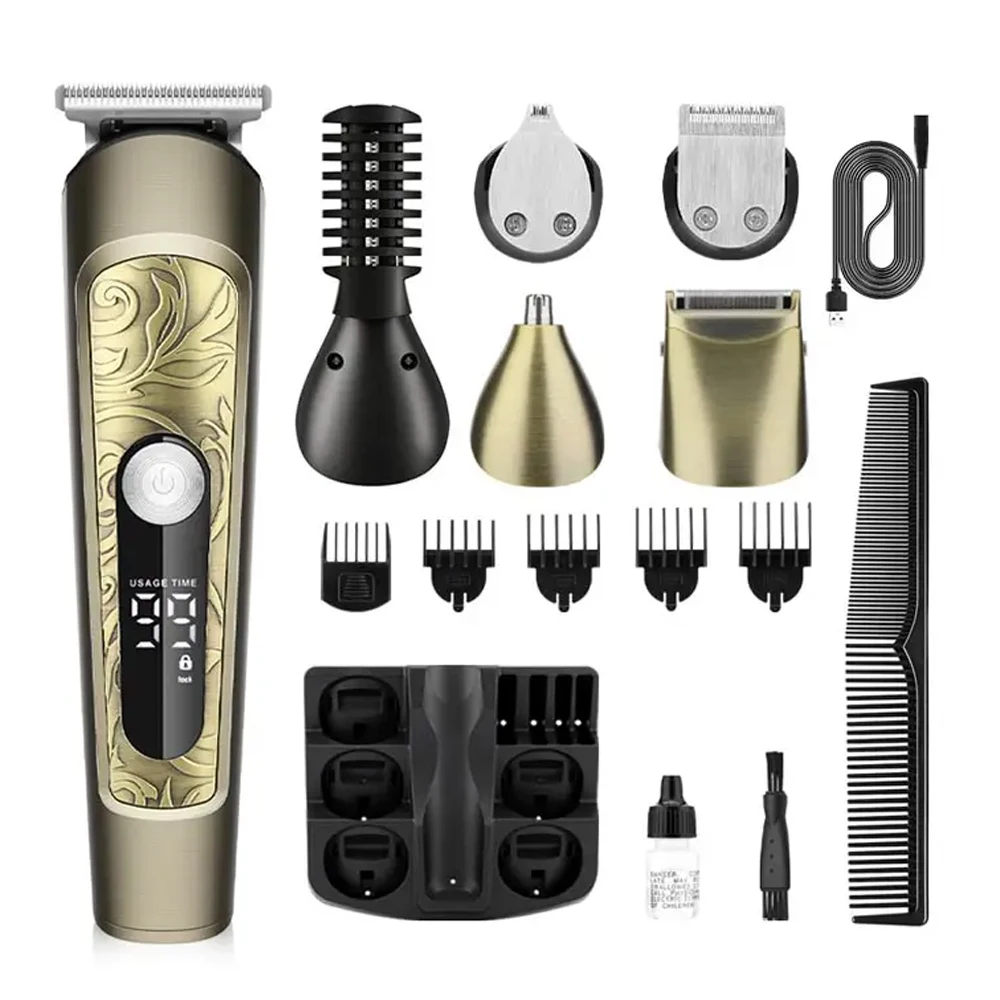 Professional Cordless 6 In 1 Multifunctional Hair Clippers Trimmer Nose Trimmer Body Beard Shaver Grooming Kit For Men with LED
