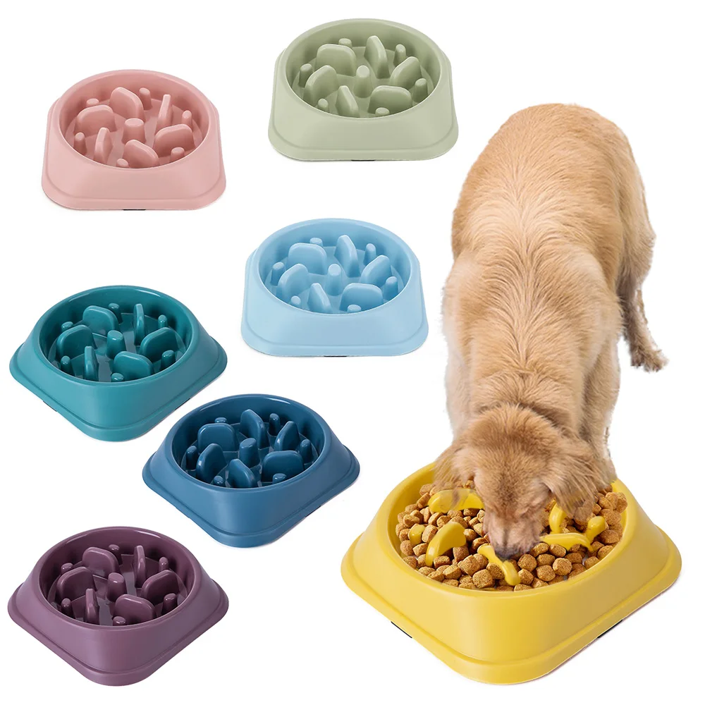 Slip Resistant  Slow Feeder for Wet or Dry Dog Food Go Slow Anti-Gulping Dog Dish Bowl
