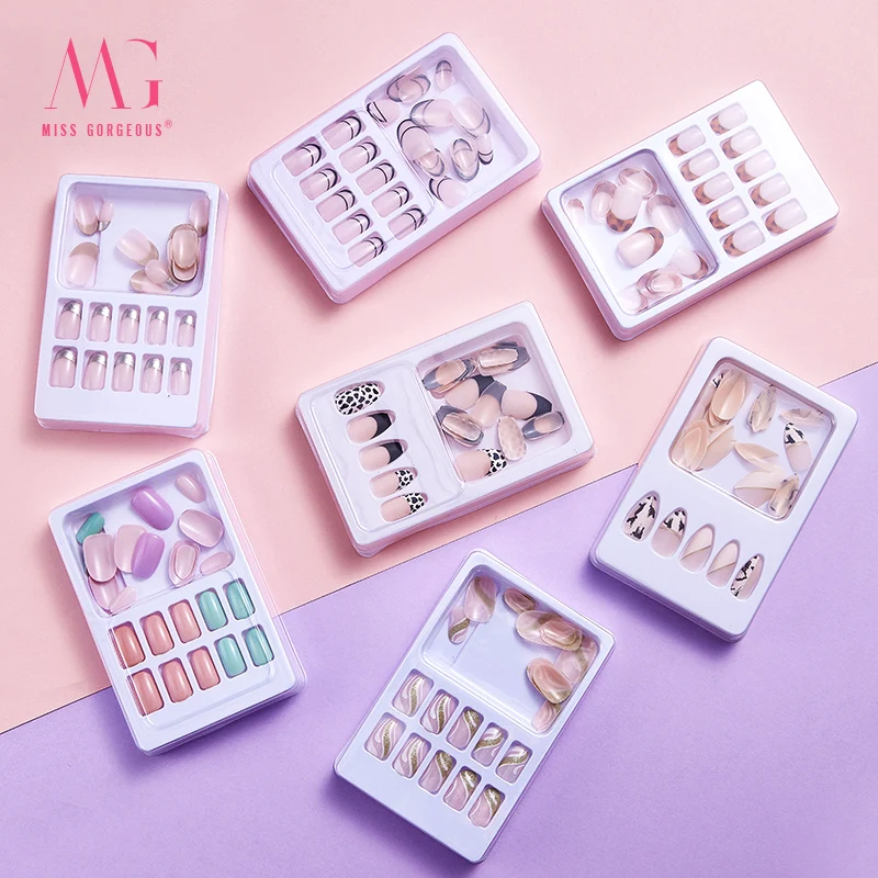 MISS GORGEOUS Mixed Design Luxury Personality Coffin Oval Finger Nails Full Cover Artificial Art Press On Acrylic Nails Tips