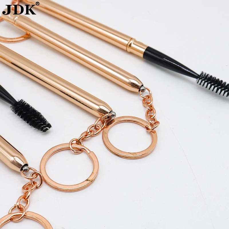 Travel Rose Gold Color Metal Handle Mascara Brushes Eyelash Wand Keychain Spoolie Eyelash Extension Brush With Lid Cover