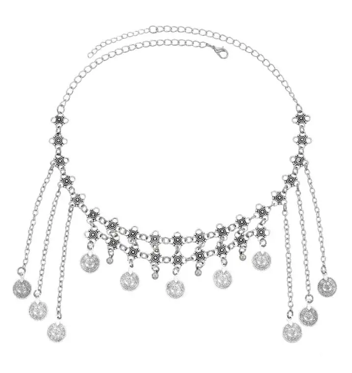 Maang Tikka Women Gold Silver Coins Ball Tassel Belly Dance Head Chain Costume Gypsy Jewelry