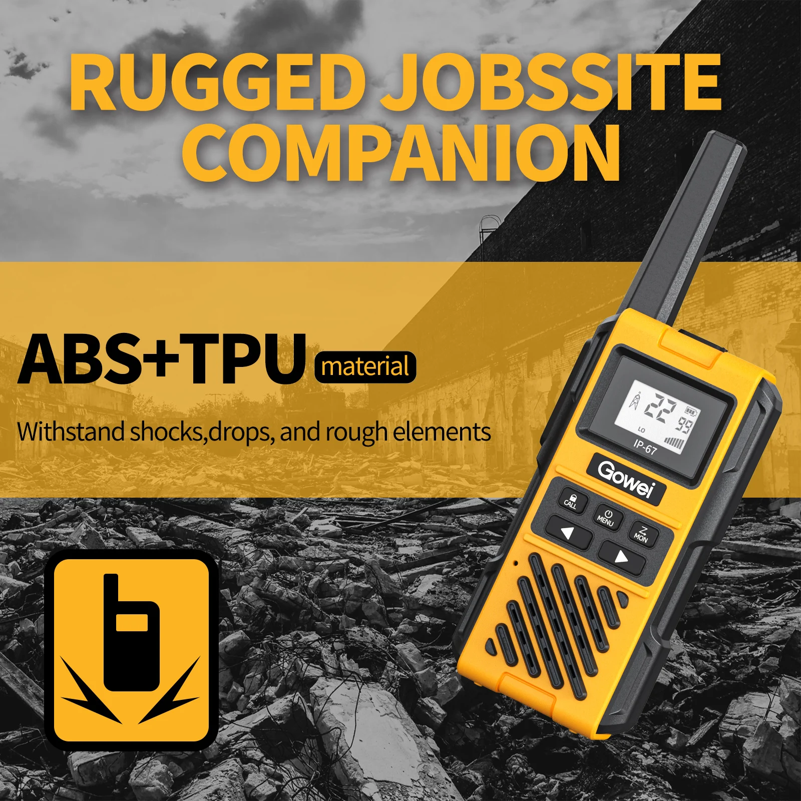 2Pcs Professional Walkie Talkies Rechargeable IP67 Waterproof Walkie Talkies, Long Range 2 Way Radio Handheld