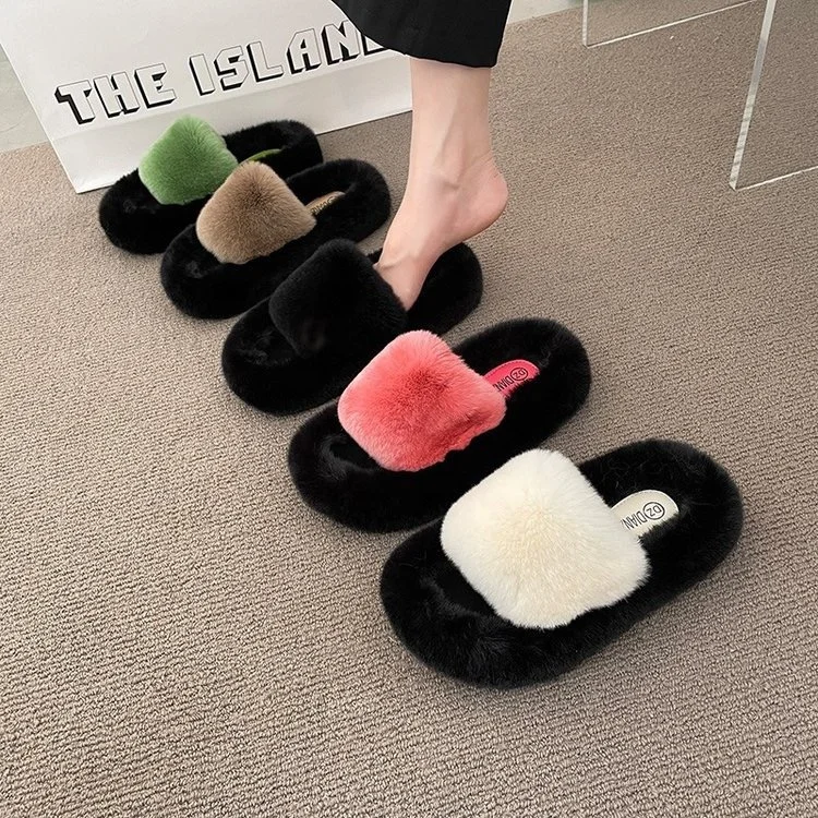 2024 New Style Soft Comfortable Indoor Home Fluffy Fuzzy Slippers Open Toe Slippers