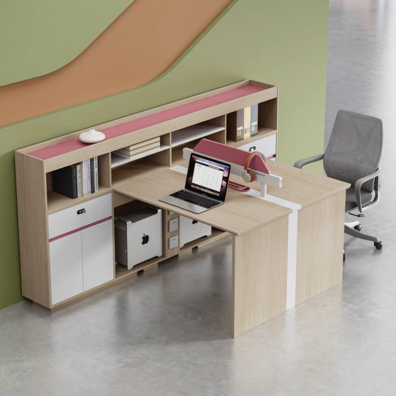 Two Person Desk with Partition Simple Modern Computer Home Office Table Office Furniture Work Position Staff Desk with Storage