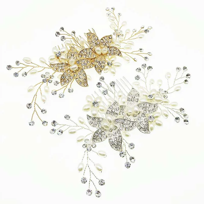 SHSS2006 Wholesale Handmade Bridal Gold Color Hair Accessories Wedding Rhinestone Hair Comb For Girls
