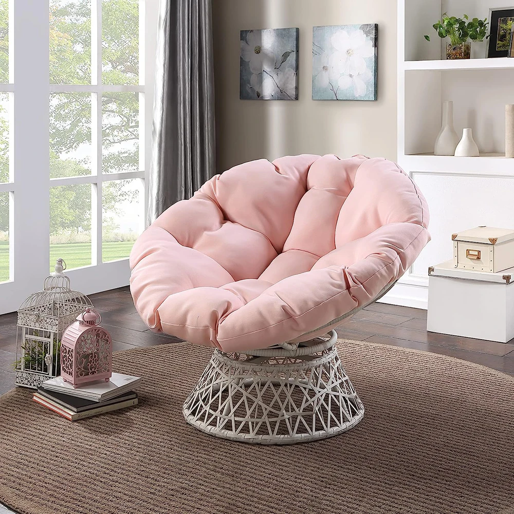 Outdoor Swing Rocking Chair wholesale Swivel Wicker Papasan Rattan Chairs with Pink Cushion