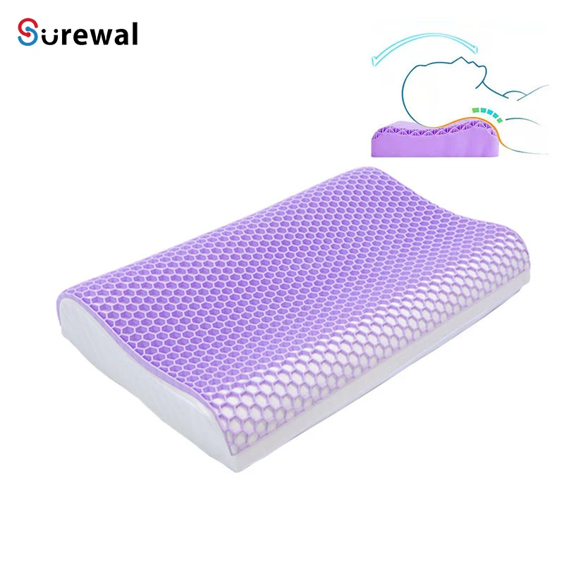 Wave shape Lavender Color TPE Pillow with Memory Foam Supportive Head Pillow for Neck Pain Relieve