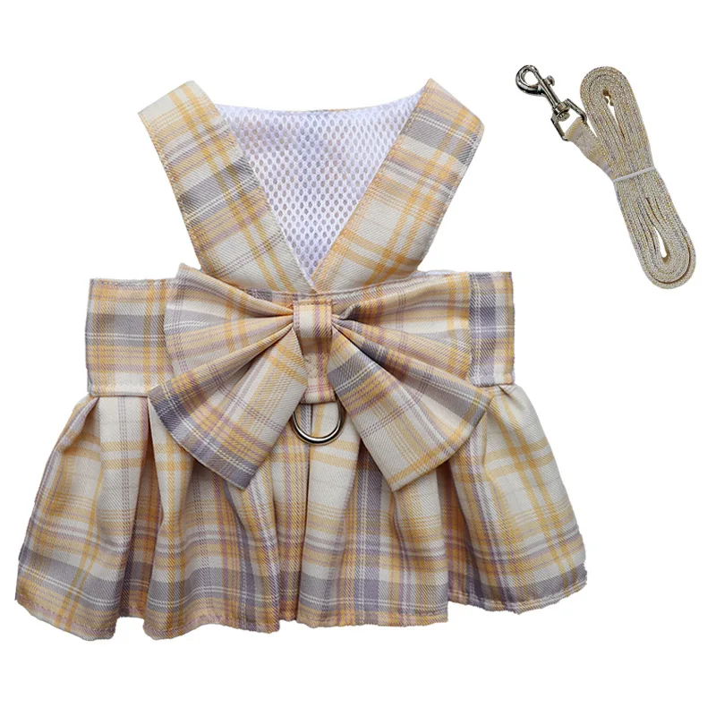 JK plaid skirt Pet traction rope fashion and adjustable  dog harness