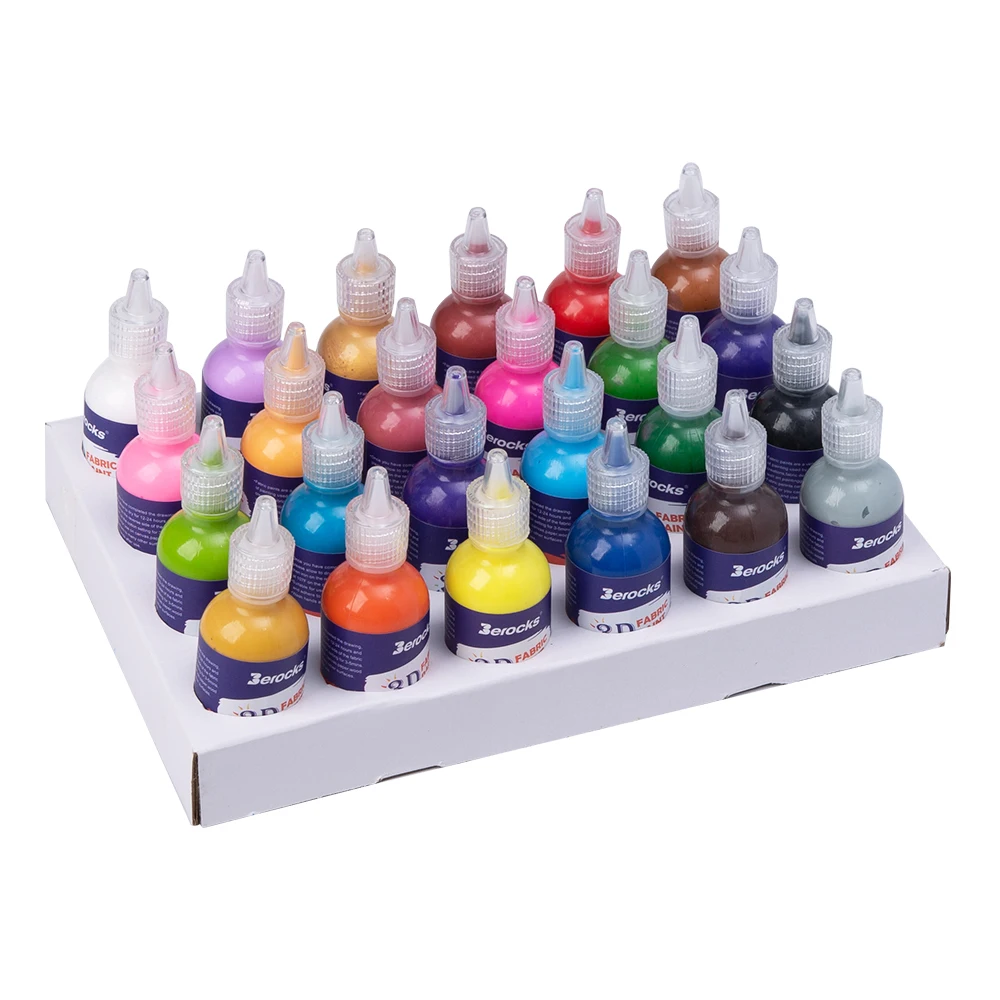 3D Permanent Fabric Paint Set of 24 Individual Colors for Textile, Fabric,