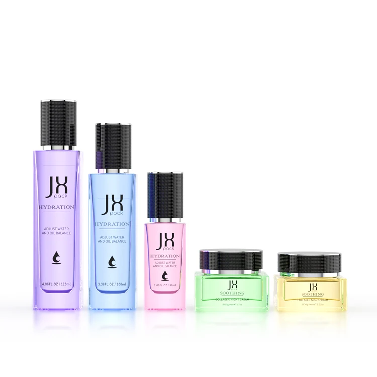 matte square glass jar rectangle glass bottle flint glass bottle serum set skin care containers luxury white cosmetic