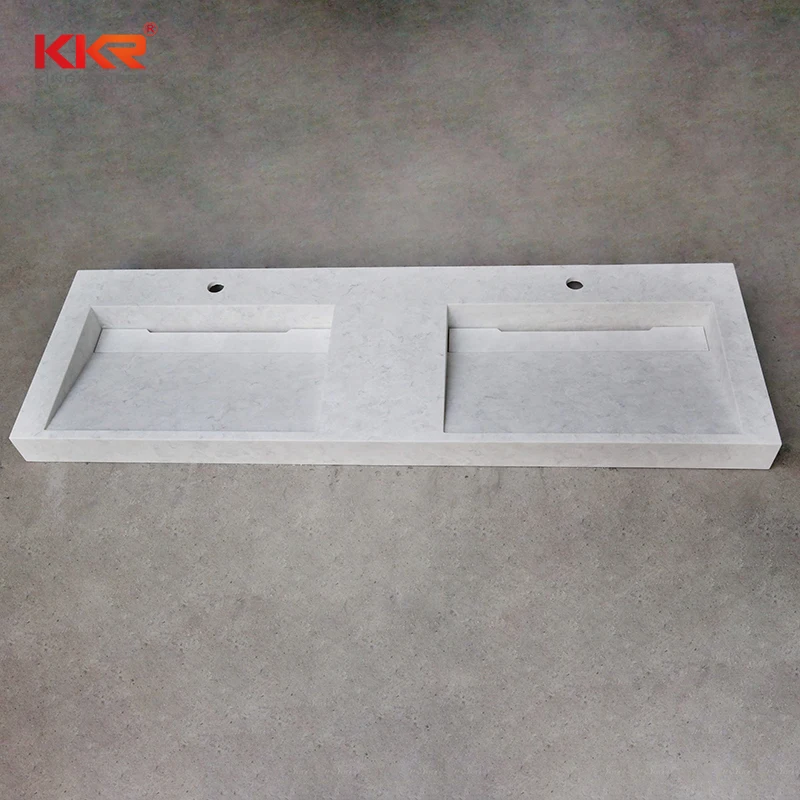 KKR Solid Surface Double Sink Bathroom Vanity Glossy Marble Texture Hand Wash Wall Hung Artificial Stone Basin