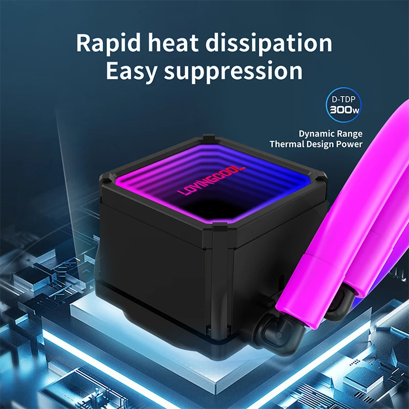 Lovingcoo Gaming PC Case Aio Cooler 240mm CPU Liquid CPU Cooler Water Cooling Kit Pc with RGB Fan