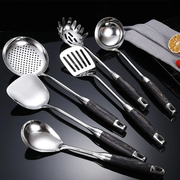 High Quality Luxury Black Gold Matt Utensils Kitchen Set Cooking Utensil For Cooking With Rotating Holder