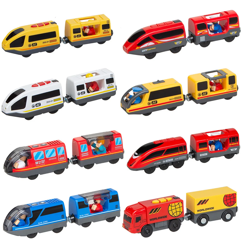 Electric small locomotive wooden track trailer head track electric locomotive Toys