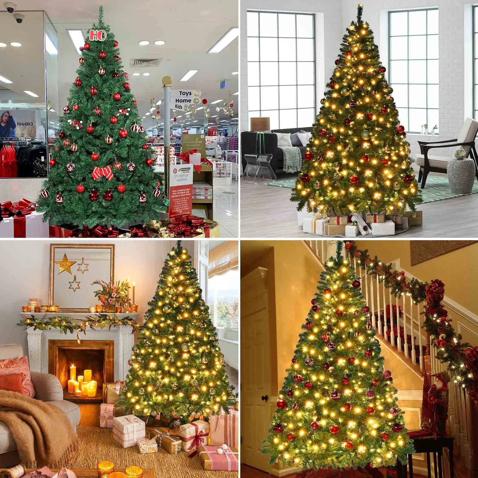 Ourwarm Factory Customized Outdoor Indoor 7ft PVC LED Artificial Prelit Christmas Tree with 400pcs mini bulb