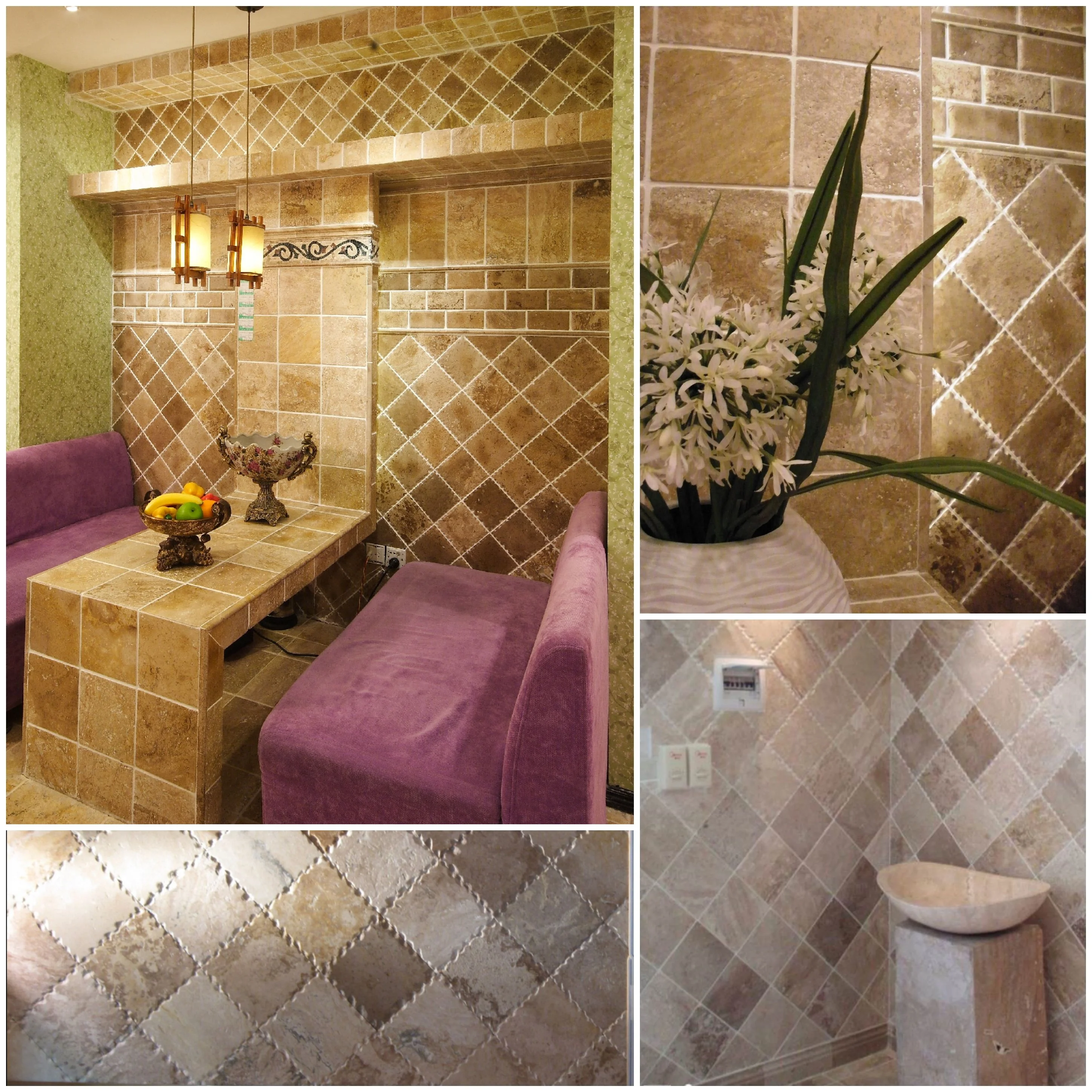 Coffee brown travertine outdoor tiles for swimming pool