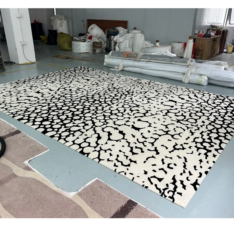 Bed Room Decoration Handmade wool  carpet rugs living room large bedroom area rug carpet black cream carpets