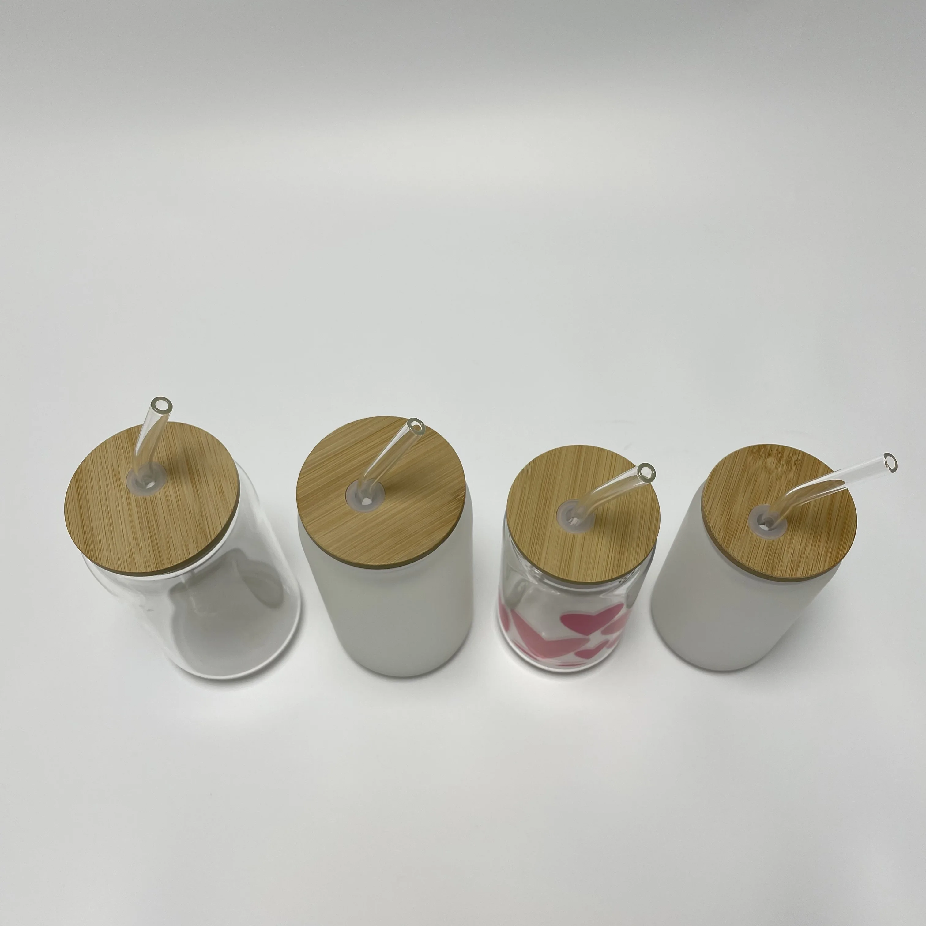 USA Warehouse 12oz 16oz 20oz Coffee Soda Frosted Clear Sublimation Beer Can Shaped Glass Jar With Bamboo Lid And Plastic Straws