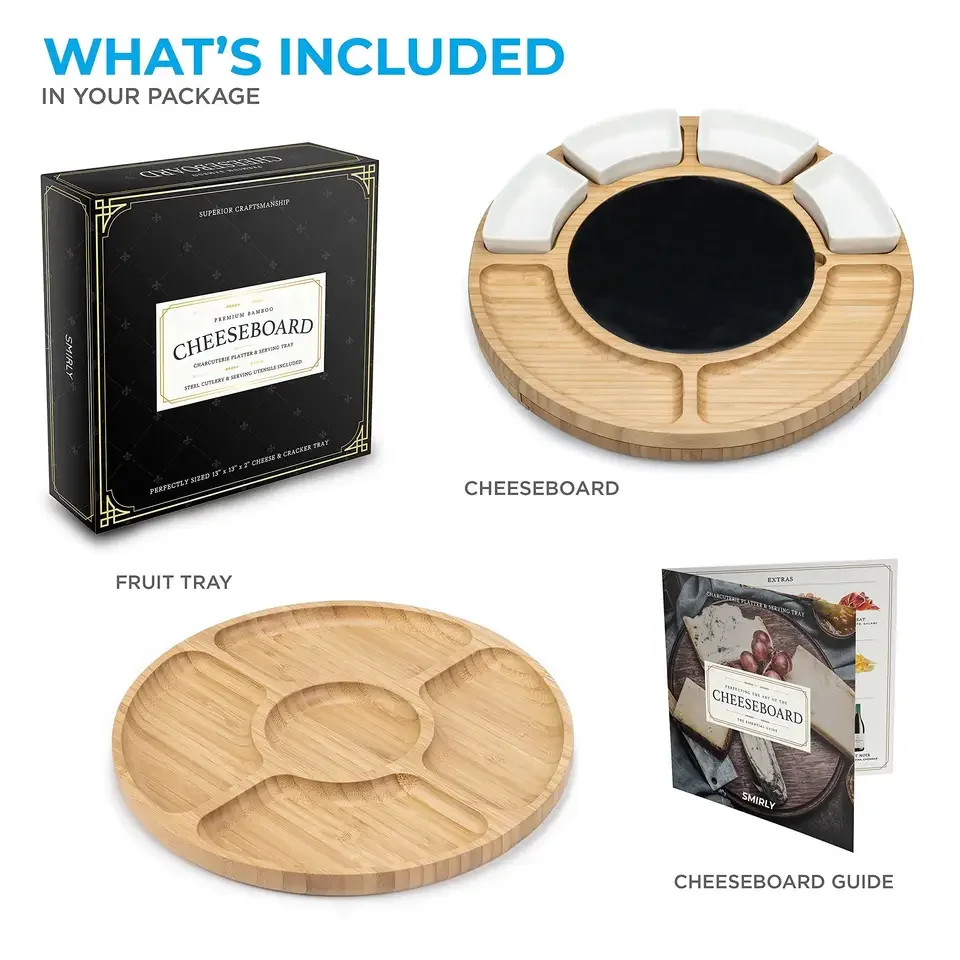 Bamboo Cheese Board Charcuterie Board Kitchen With Drawers Serving Platter Cutlery Server Knife Set with Tools