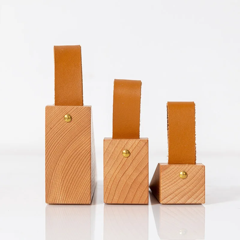 Solid Wood Door Stopper Non-Slip Door Stops Baby Safety Leather Rope Wedge Anti-collision Gate Decor Wood Door Holder