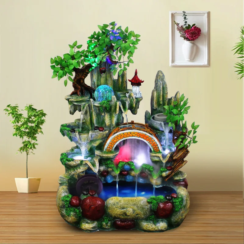 Fish tank landscape rockery water fountain Feng shui wheel crafts home bonsai creative resin decoration