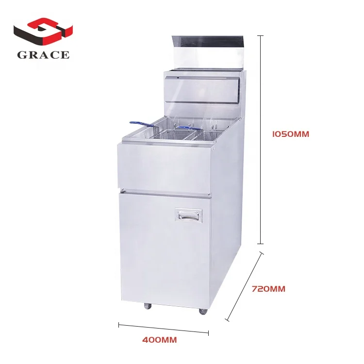 Grace Commercial Restaurant Equipment Freestanding 2 Basket Gas Open Fryer Single Tank Gas Deep Fryer