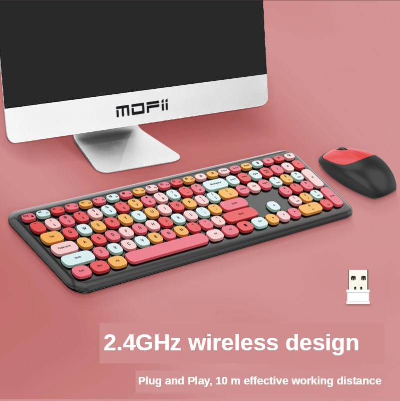 Mofii 666 настольный ноутбук 2 4G Оптический Панк круглый keycap Беспроводная клавиатура мышь