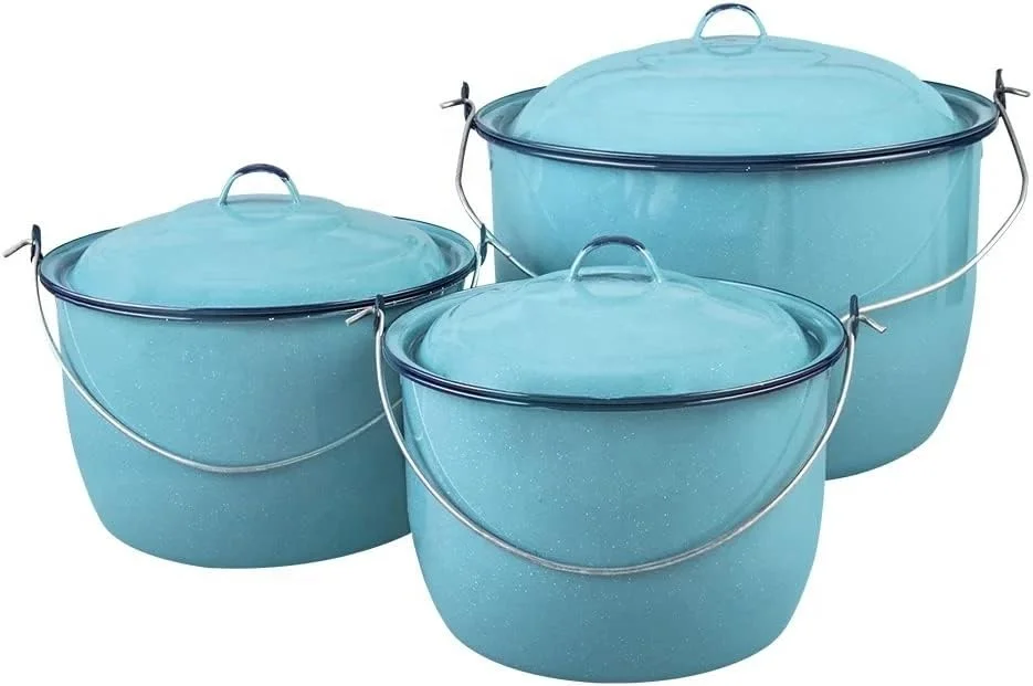 Pewter Bucket Juego Set De Ollas de Peltre Cinsa Bateria De Cocina Enamel Cookware 7 pieces 26/30/34cm convexa turquesa Pewter