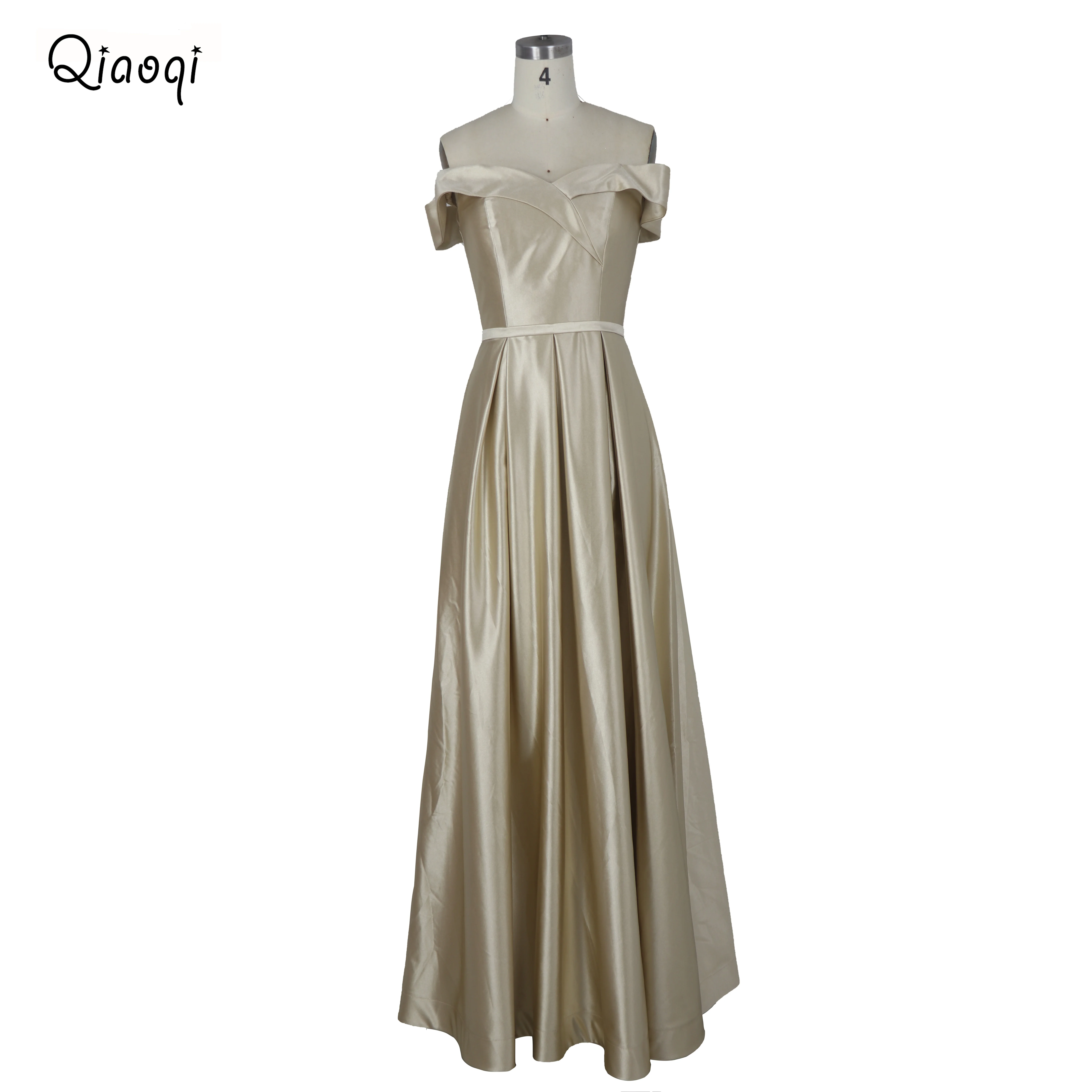  Атласное платье цвета шампанского с открытыми плечами для выпускного вечера Длинные платья подружки невесты без бретелек сарафан