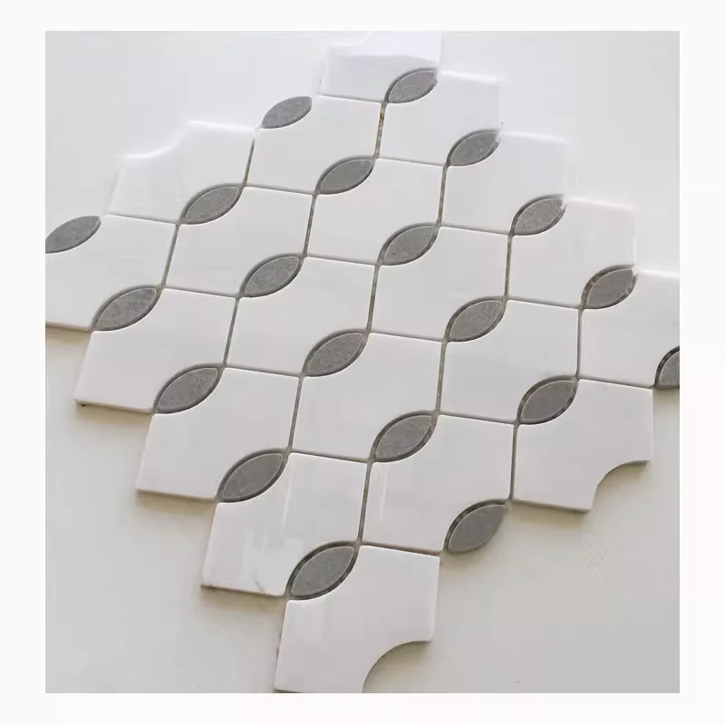 White marble mosaic tile waterjet marble stone mosaic thossos white with grey dots inlay bath tiles wall cladding interior
