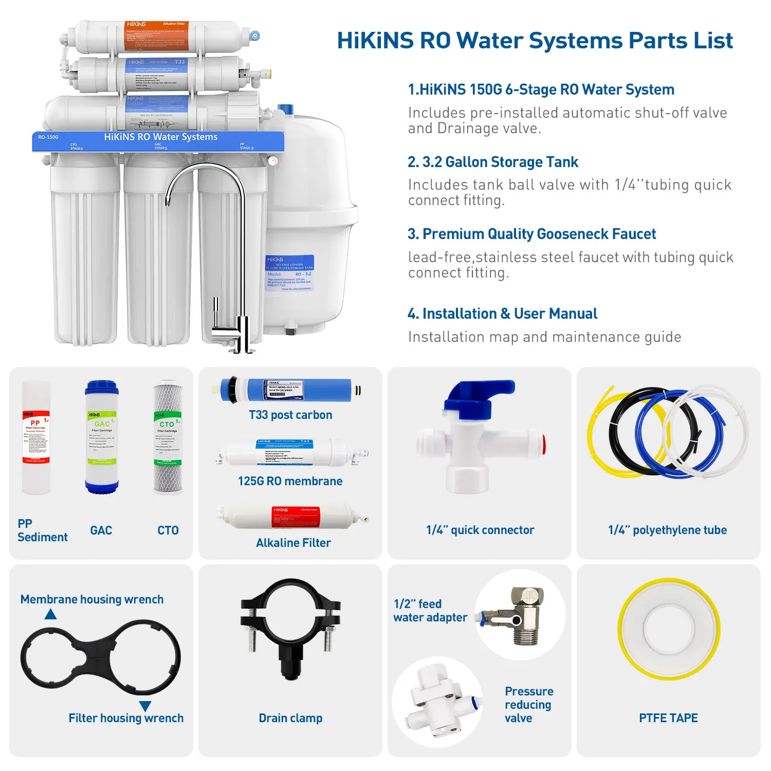 Hikins UV Purification System Ro Filter 7 Stages New Water Filter Purifier Osmosis Inversa Water Filter System