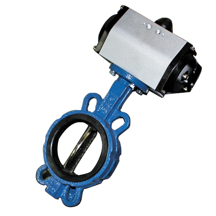 DN50 DN65 100 PN16 ductile iron casting actuated wafer type butterfly pneumatic actuator control butterfly valve