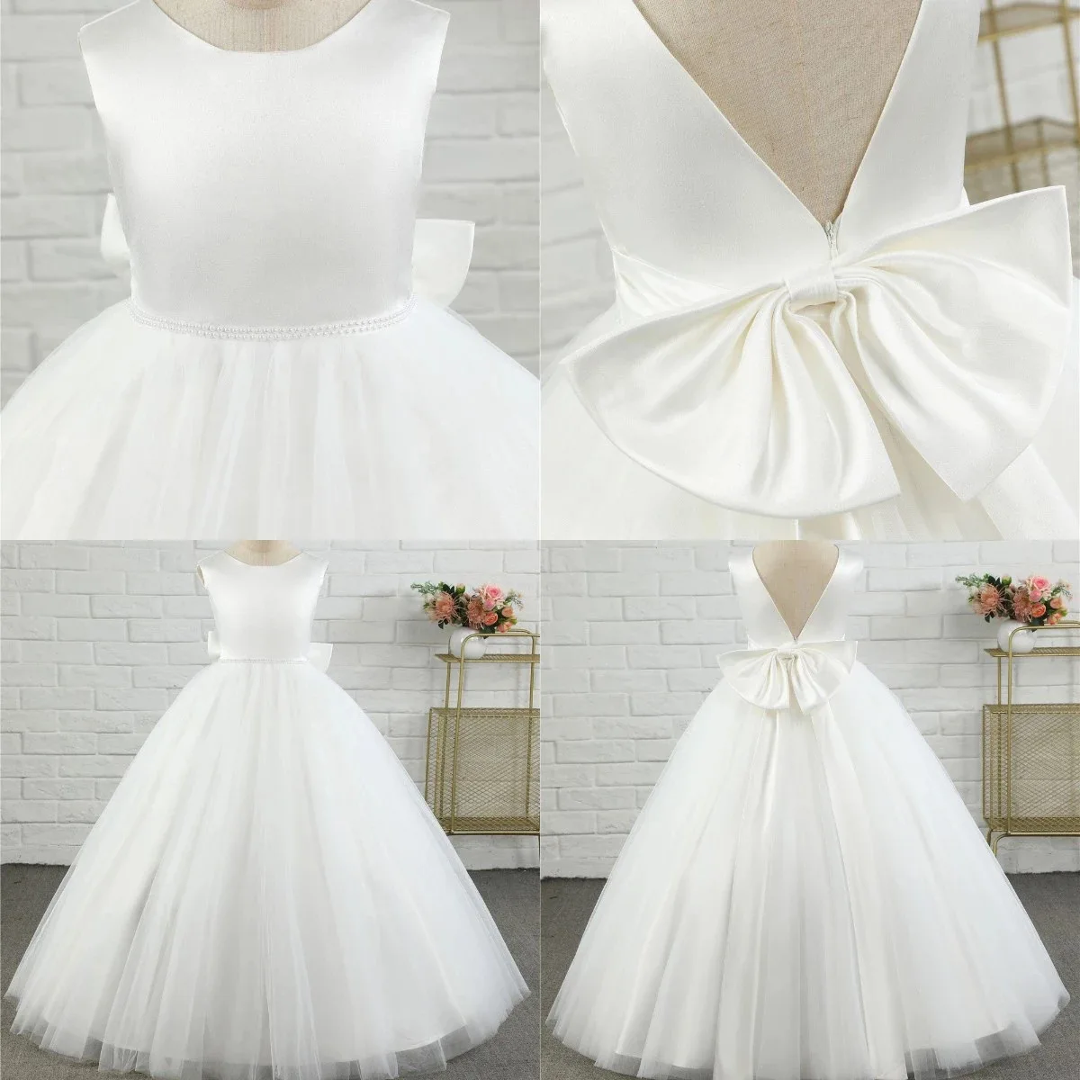 Finalz wholesale kids baby Formal Gown Mesh Bow Pink Sleeveless party dresses for girls