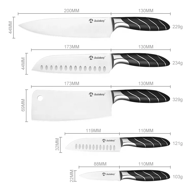 Factory 5 Pieces Stainless Steel with ABS handle wave pattern kitchen knife set