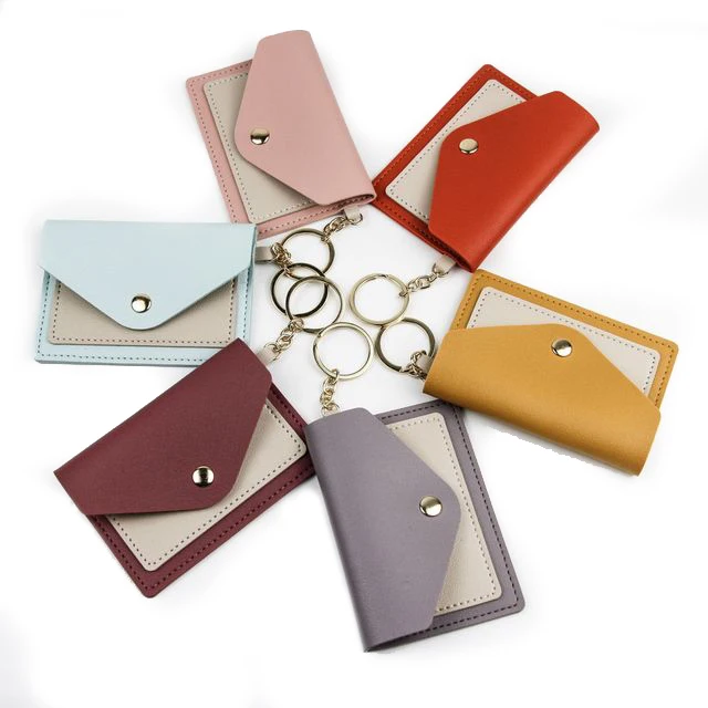 Wholesale personalized pu leather key wallets girls coin purse keychain card holder women slim wallet