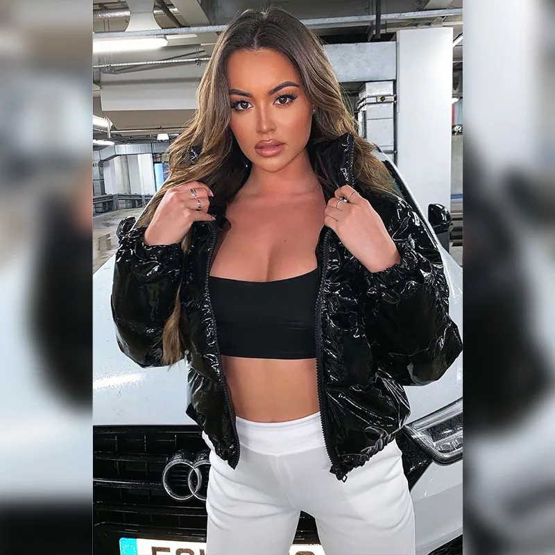 
TYDMJ Winter Fashion Long Sleeve Zipper Cardigan Stand Collar Warm Casual Short Cotton Jacket bubble coat for women 