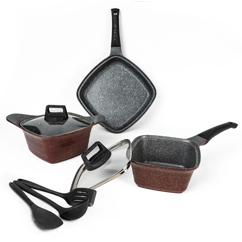 hot-sale cast aluminum cookware set with granite coating