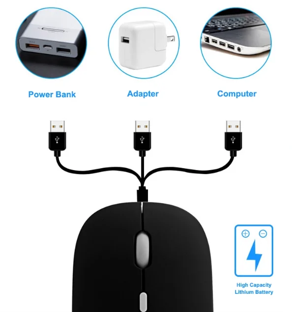 Беспроводная перезаряжаемая компьютерная мышь DP 2,4 ГГц 1600 точек/дюйм с 4 кнопками, эргономичная мышь с удобным кликом