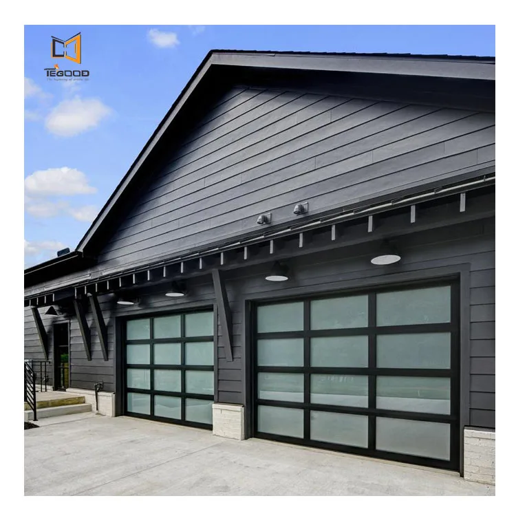 Manufacturer automatic insulated modern style minimalist aluminum alloy frame glass garage door
